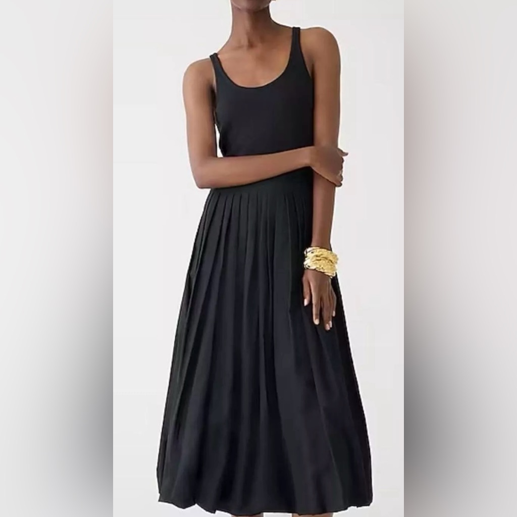 J Crew Fitted Tank Dress S Nwt Black Poplin Bubble Skirt Pleated By828 J.Crew